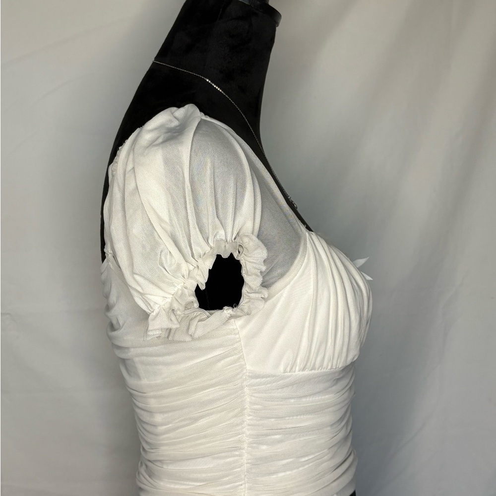 Chic White Ruched Crop Top - Picture 2 of 4